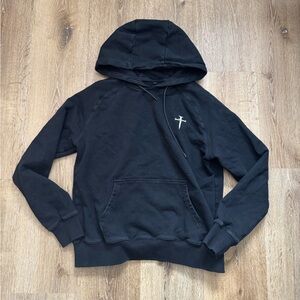 THREE NAILS Classic Black Hoodie with Cross Detail SMALL